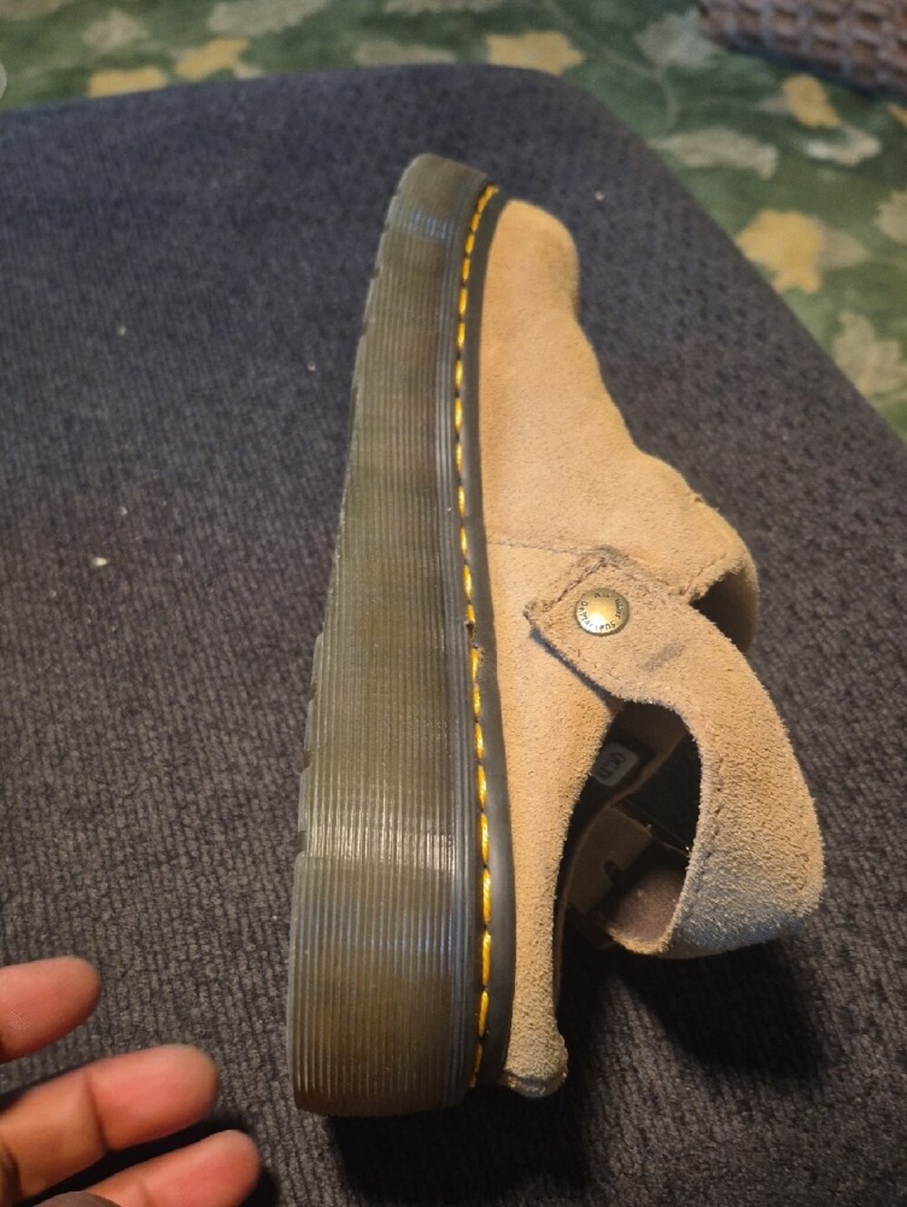 Dr. Martens Tan Suede Slingback Mules with Yellow Stitching - Picture 14 of 15
